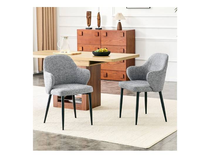 Fine Life Pro Esszimmerstuhl 2 Stühle grauer Stoff, 83 cm, breite Rückenlehne, Metallkreuzbeine, Stabil und komfortabel für Esszimmer geeignet