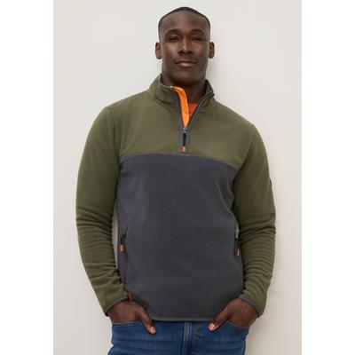 Fleecepullover KANGAROOS, Herren, Gr. L, grau (khaki, anthrazit), Obermaterial: 100% Polyester, eingefasste Kante, Sweatshirts Fleecepullover, mit hochschließendem Kragen, wärmend, auch in größeren Größen