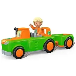 Siku 0147 - Toddys Frank Farmy, Traktor, Spielzeugauto mit Rückziehmotor und Spielfigur, grün/orange
