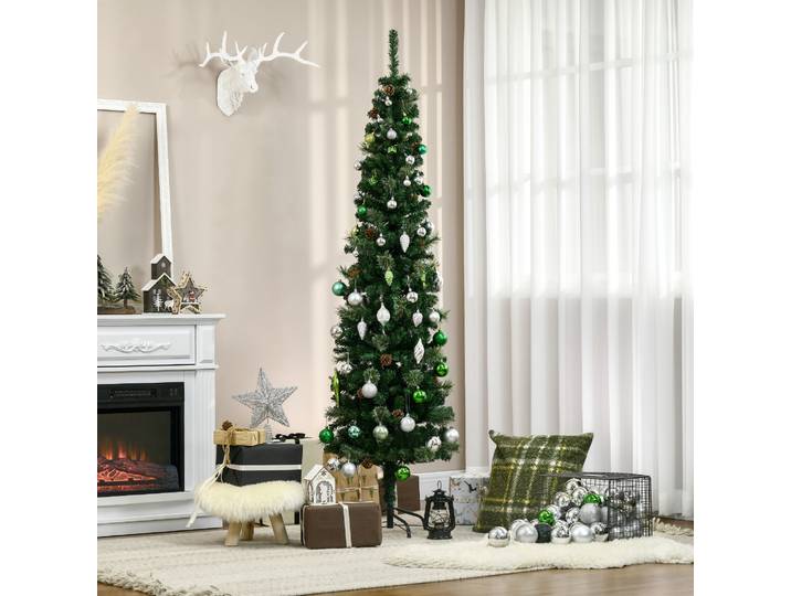 HOMCOM Sapin Artificiel 195cm 556 Branches Pommes de Pin Vert