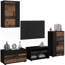 Vicco, Wohnwand, Wohnwand Berno, Schwarz/Oldstyle, 4-teiliges Set (28.30 x 50.10 x 78.40 cm)