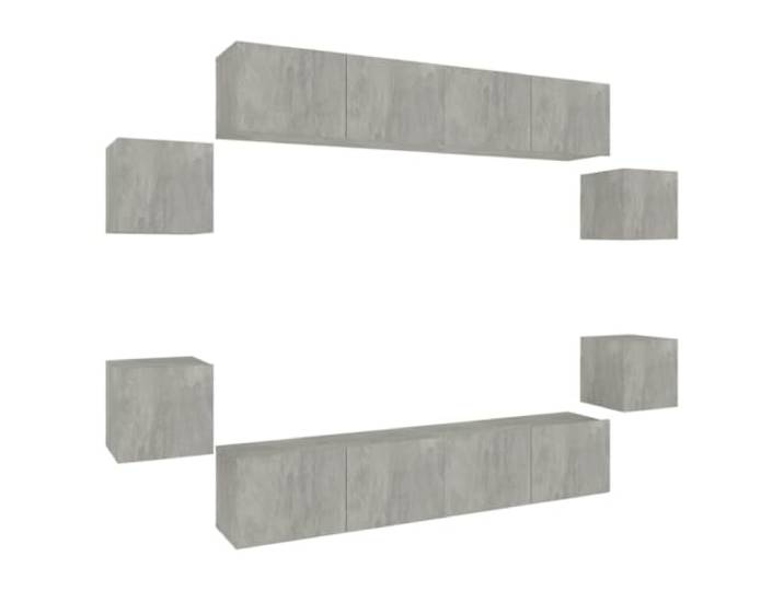 LKJephalotrop 8-TLG TV-Schrank Set Wandmontage Betongrau Holzwerkstoff Flexibles Hängeboard für Wohnzimmer und Schlafzimmer mit reichlich Stauraum für Medien.