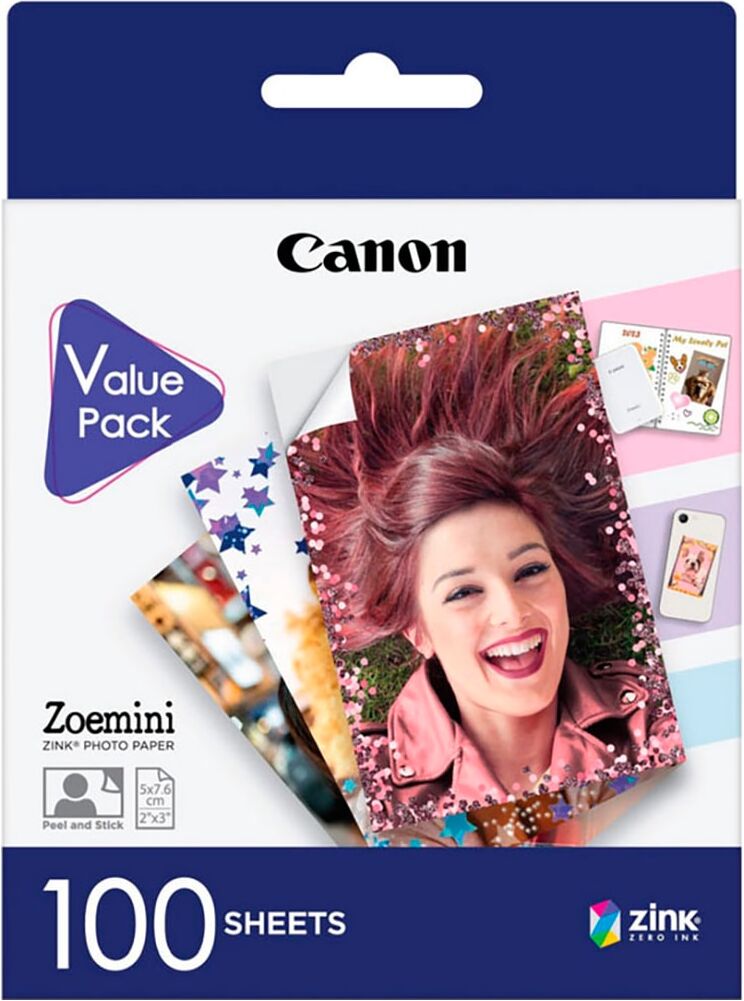 Canon Fotopapier "Zoemini Zink Papier ZP-2030 - 100 Blatt", weiß, B:5cm H:7,6cm, Papiere, Fotopapier