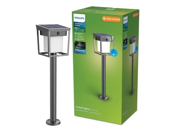 Philips Blaise Borne d'éclairage solaire d’extérieur UltraEfficient\, 3000 K\, 250/20 lumens\, Anthracite