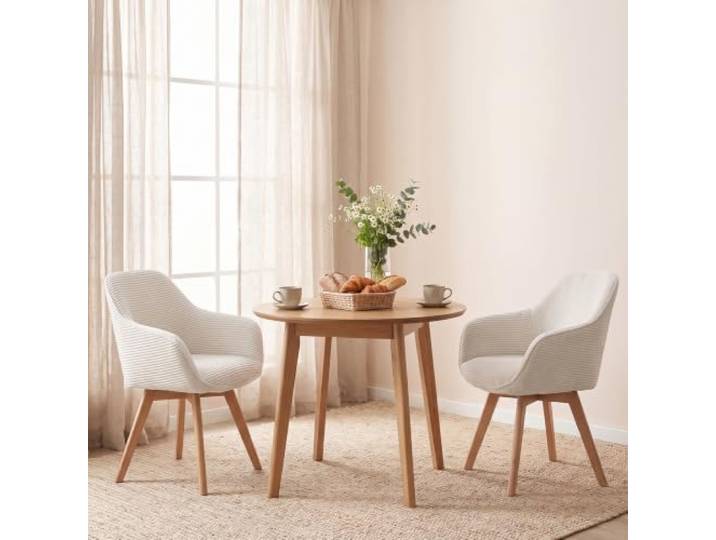 LEWE Esszimmerstühle 2er Set drehbar 360°mit Armlehne, Cord, Beige Holzbeine, Sessel, Ergonomisches Design, Rutschfeste Fußpolster, für Esszimmer, Küche, Wohnzimmer und Arbeitszimmer