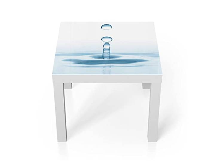 DEQORI Glastisch weiß klein 55x55 cm Motiv Fallende Wassertropfen ausgefallener Beistelltisch aus Glas Hochglanz Couchtisch fürs Wohnzimmer moderner Couch Tisch mit Design