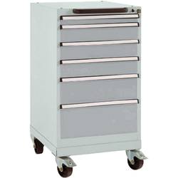 Manuflex SP1108.9006 Schubfachschrank BASETEC mobil, Nutzhöhe 700 mm mit 6 Schubfächern, in alusilber ähnlich RAL 9006