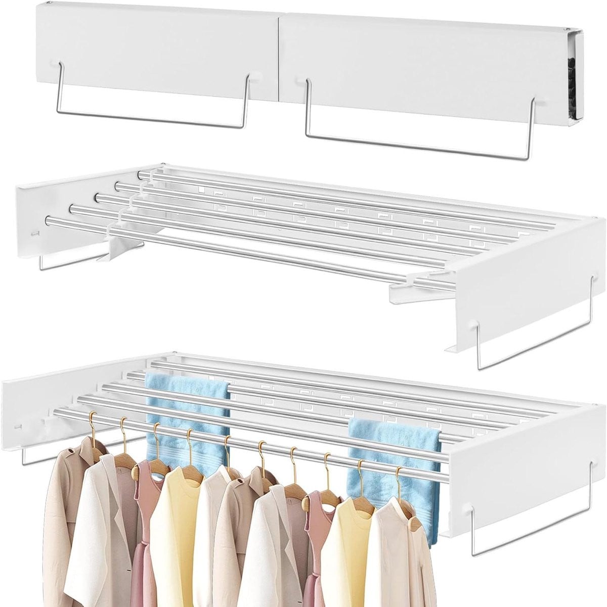 Wit opklapbaar wanddroogrek voor de badkamer of het balkon, Breedte: 80 cm