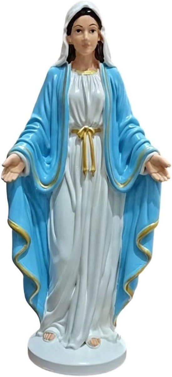 Heilige Beeldjes Set - Maria Standbeeld van Hars - Wit - 16 x 10 cm