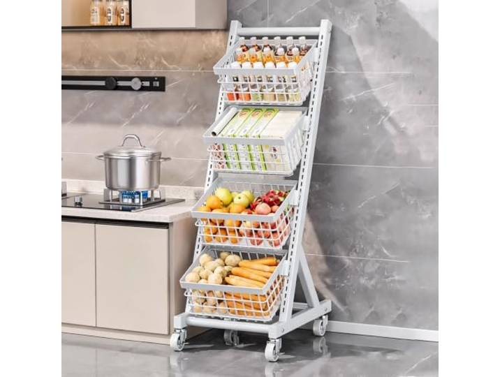 XINMAIZI 3/4-stöckiges Verkaufsregal, Supermarkt-Snackregal mit Rollen Freistehendes großes Metallregal für Süßigkeiten und Snacks sowie Display-Regale für Laden Küche(4 baskets)