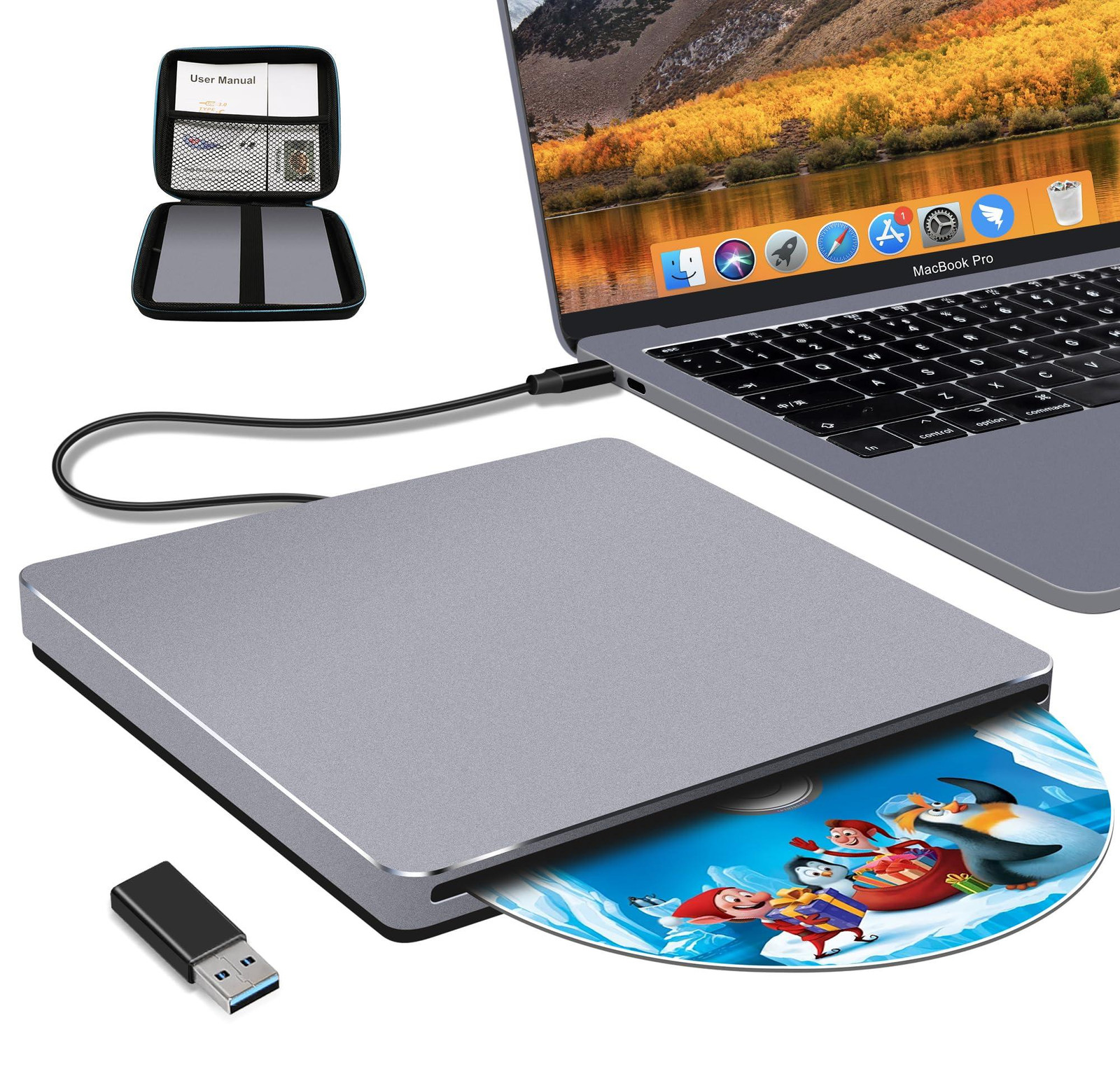 Selius Externe DVD-speler met USB 3.0-adapter en Slot-in CD-station