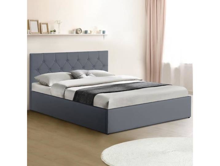 IDMARKET Lit coffre double AUSTIN avec tête de lit et sommier 140 x 190 cm PVC gris