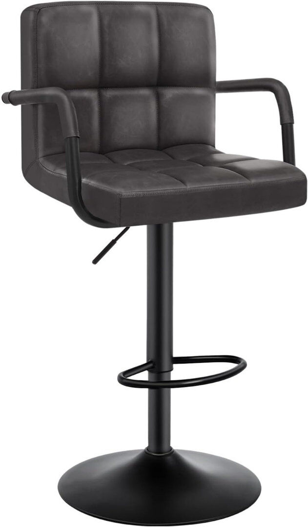 Borough Wharf Merola Swivel Upholstered Faux Leather Adjustable Height Bar Stool Anthracite 1