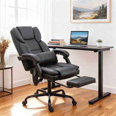 HOMCOM Black Massage Office Chair, 6 Vibration, Faux Leather, Recline, Footrest, Remote