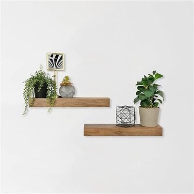 No "Natural Woodgrain Floating Shelves, 18 Inch x 4 Inch, Set of 2, 18 x 4 - 4""D x 18""W x 2""H"