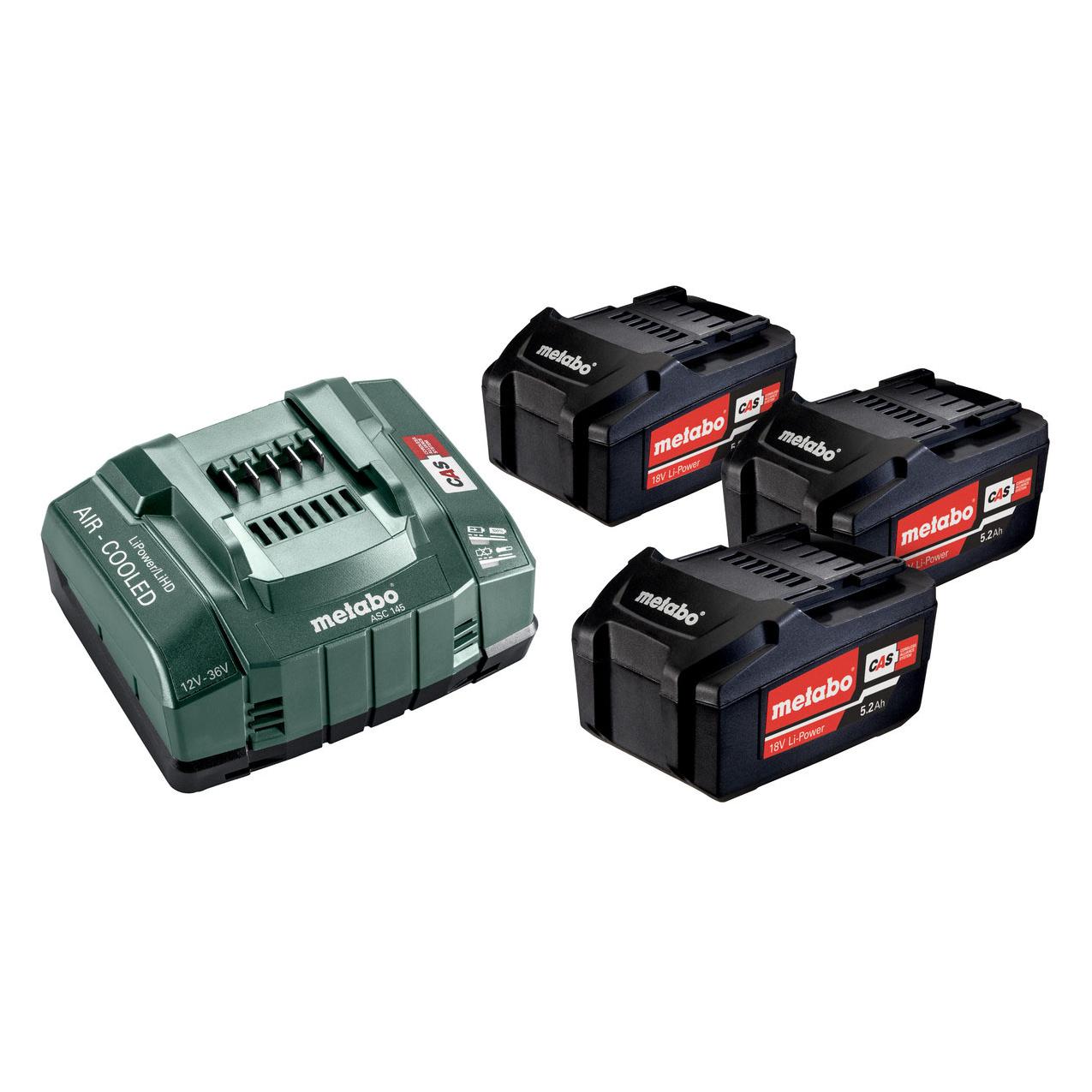 Metabo 18V Ersatzakku 3 x 5.2 Ah + Ladegerät Basic-Set (18 V) (685048000)
