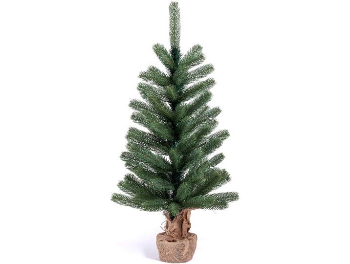 Künstlicher Weihnachtsbaum IC WINTERWORLD Tannenbaum, künstlicher Christbaum , grün (grün, natur), H:90cm Ø:48cm, Kunststoff, Weihnachtsbäume, Künstlicher Weihnachtsbaum, Weihnachtsdeko mit Jutebeutel um den Betonfuß
