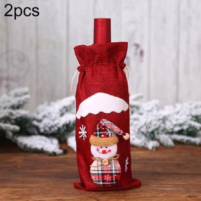 Inspired Deals 2PCS Christmas Wine Bottle Cover Linen Gift Bags For Holiday Table Decor red Snowman