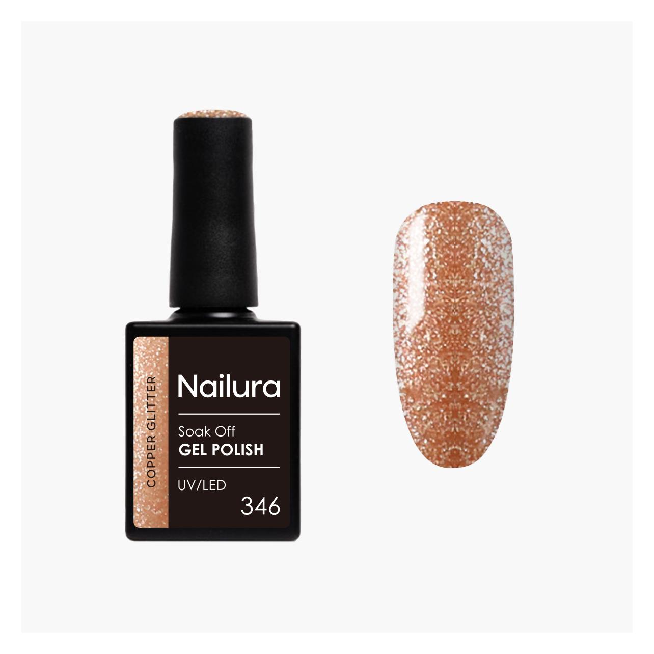 Nailura - Gel Polish 346 - Copper Glitter - 10 ml (Copper Glitter, UV-Gel Lack) (70365)