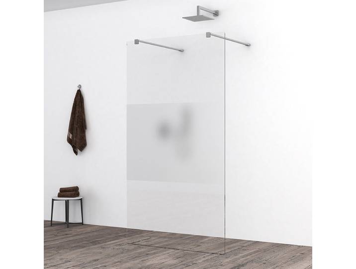 Wiesbaden Slim Inloopdouche Glasplaat - 110x200cm - 8mm - Helder Glas met Melkglas Middenband - Nano Coating
