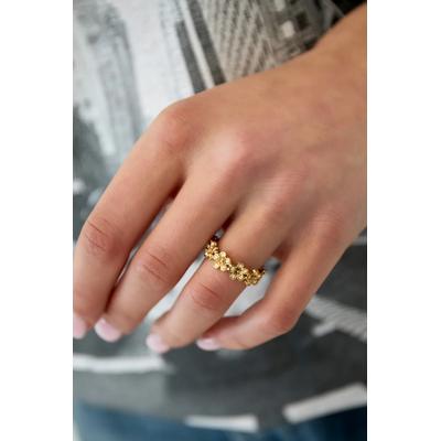 Fingerring ADELIA´S "Fingerring mit Blütenmotiven und Strasssteinen, verstellbar", gold (goldfarben), Fingerringe, Damen, verstellbar, Edelstahl, Fingerring, Trendiger Fingerring mit umlaufenden Blütenmotiven