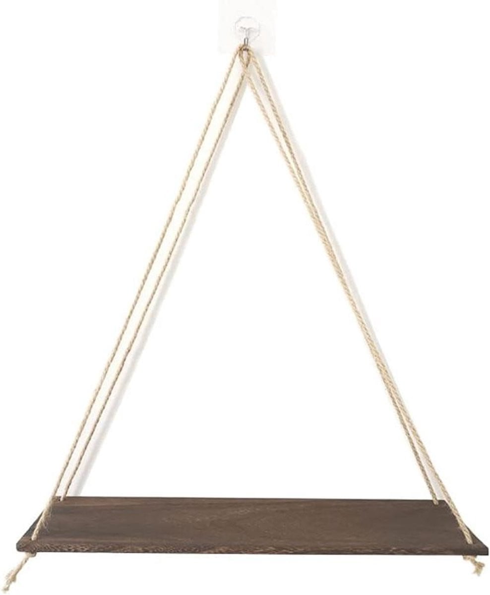 Houten Wandplank met Touw - Decoratieve Wandplank voor Woondecoratie - Houtkleur - 35 cm