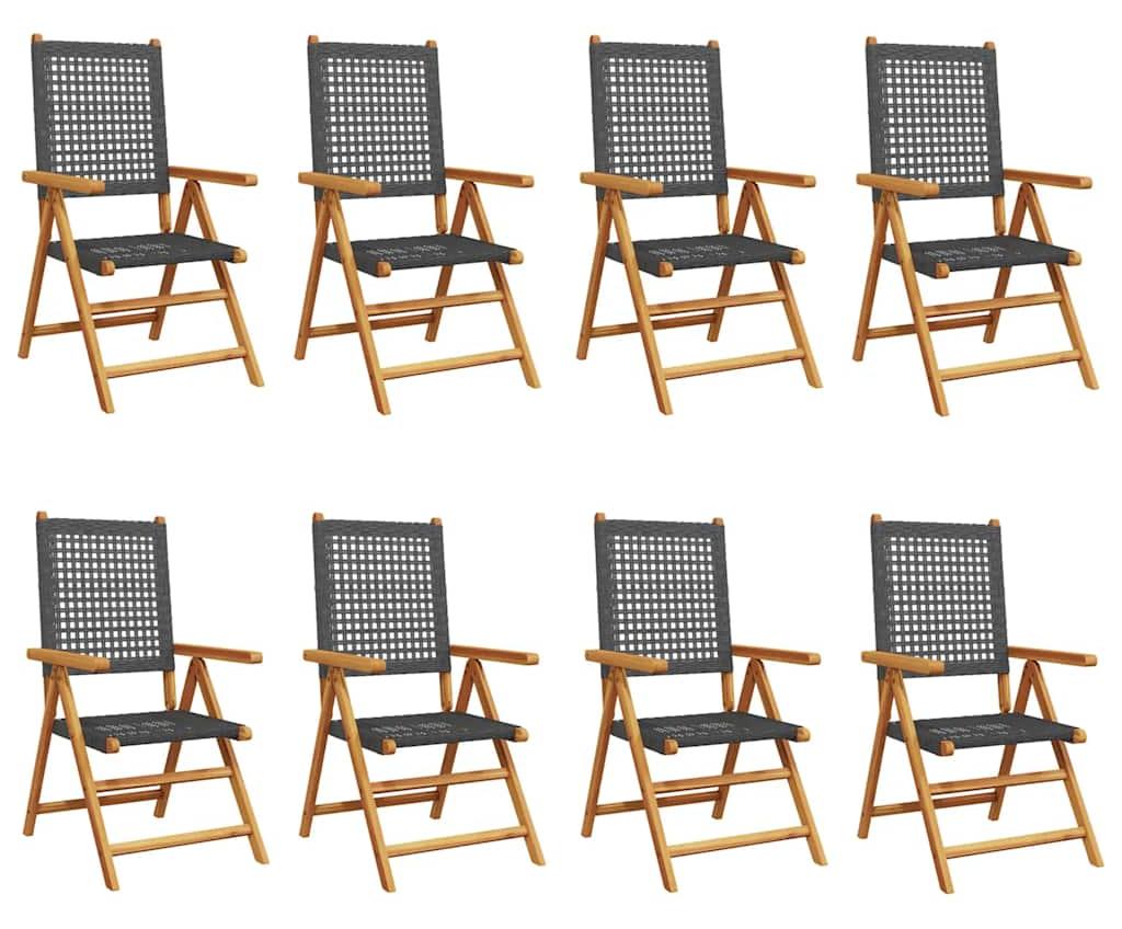 vidaXL Klappstuhl Verstellbar 8 Stk. Schwarz Poly Rattan Massivholz