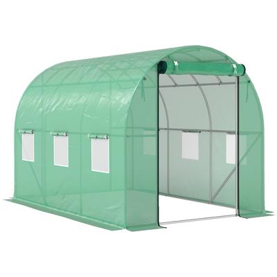 OKWISH Foliengewächshaus Kunststoff Grün 300x200x200 cm mit aufrollbarer Tür, 6 Fenstern, verstärkter Struktur und UV-beständiger Abdeckung
