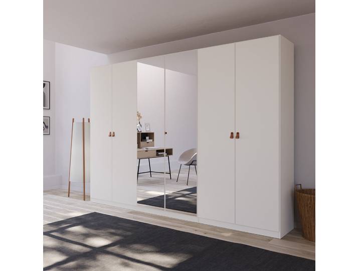 Kleiderschrank Drehtürenschrank Quadra-Spin , 6-türig , mit Spiegeltüren , alpinweiß , 271x210 , Griff Homey
