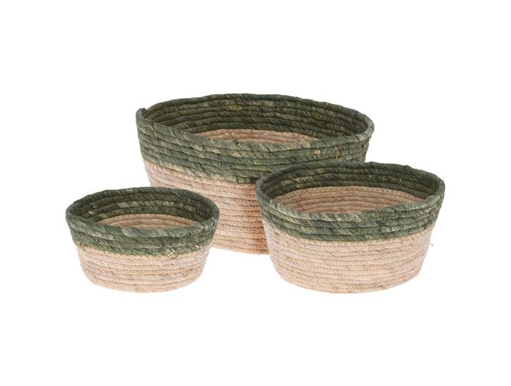 Geflochtene Aufbewahrungskörbe, 3 Grössen, rund, beige-grün
