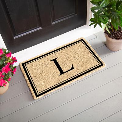 Evergreen "28 in. x 16 in. Monogram Coir Mat, Letter ""L"""