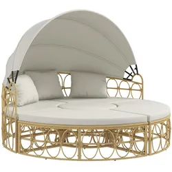 OKWISH Gartenmuschel-Set aus Rattan in Cremeweiß, 4-teilig, mit ausziehbarem Sonnendach, Sofa 178x85x66,5 cm