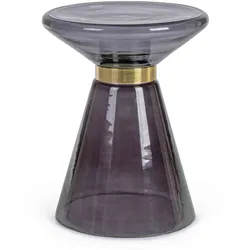 Beistelltisch Azmin aus Glas, rundes Design mit Mittelfuß, modern, grau und gold, von Bizzotto