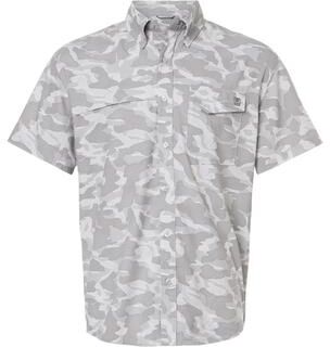 HUK H1500220 Men's Tidepoint Printed Short Sleeve Shirt in Seagull size Medium   Polyester