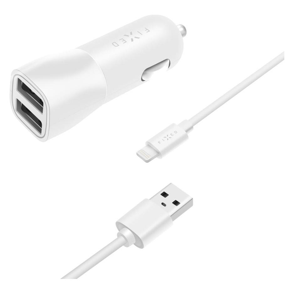 Fixed Duales USB-Autoladegerät 15W + USB/Lightning-Kabel (FIXCC15-2UL-WH)
