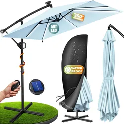 KESSER® Ampelschirm Holly Sonnenschirm Rechteckig mit und ohne LED Solar inkl. Abdeckung + Windsicherung mit Kurbel   Kurbel-Schirm mit Ständer UV-Schutz Aluminium Wasserabweisend Ø350cm Gartenschirm