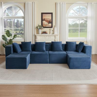 Loedds 130-inch 4-Seat Modular U-Shaped Modern Corduroy Sectional Sofa with Spring Seat Support and No Assembly Required