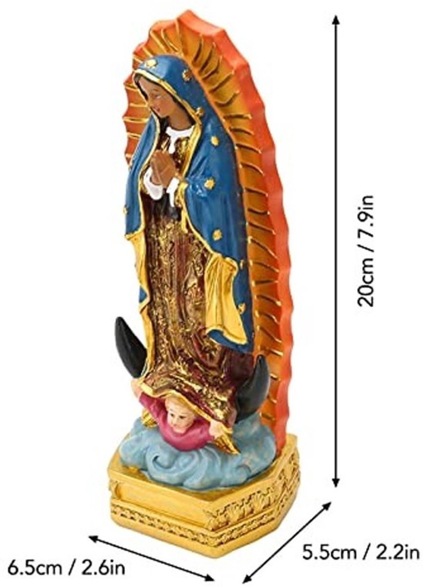 Handgeschilderd beeldje Onze Lieve Vrouw van Guadalupe van hars voor decoratie in huis