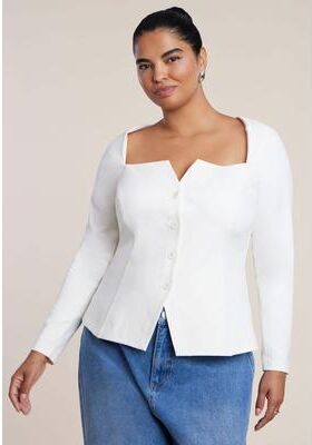 Plus Size Women's Square Neck Button Front Top by ELOQUII in Jet Stream (Size 24)