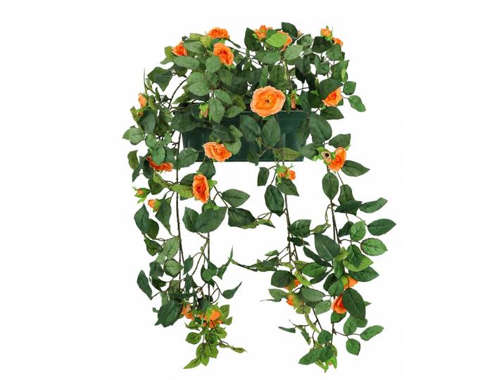 Kunstblume I.GE.A. Künstlicher Wildrosen-Busch im Kasten 57cm Deko Rosen Kunstrosen , orange, B:30cm H:57cm T:25cm, Obermaterial: 90% Polyester, 10% sonstige Fasern, Kunstpflanzen, Kunstblume, Rosenbusch Wildrosen Kunstpflanze Blumen Hochzeitsdeko Blumendeko Deko