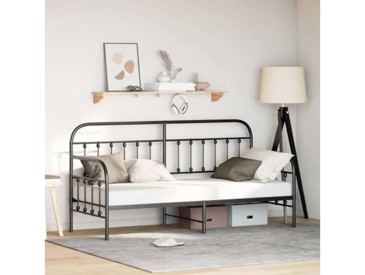 Pulverbeschichteter Stahl Modernes Tagesbettgestell 75 x 190 cm Schwarz Tagesbettrahmen Schwarz 75 x 190 cm Pulverbeschichteter Stahl stabil mit Lattenrost Gästebett Metallbett für Schlafzimmer