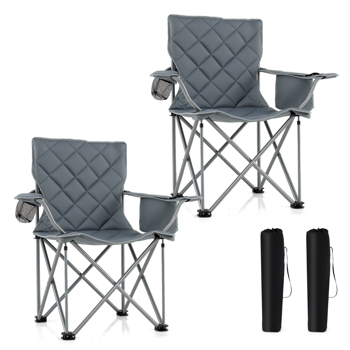 Costway Extra Grote Campingstoel met Koeltas, Bekerhouder en Draagtas - Grijs