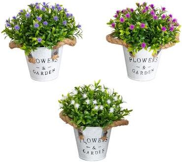 Nearly Natural 8-in Flowering Plant in Rustic Flowers & Garden Planter - Set of 3