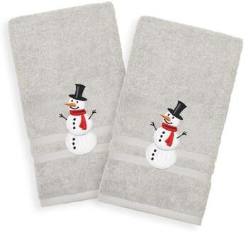 Authentic Hotel and Spa Snowman Embroidered Turkish Cotton Hand Towels (Set of 2)