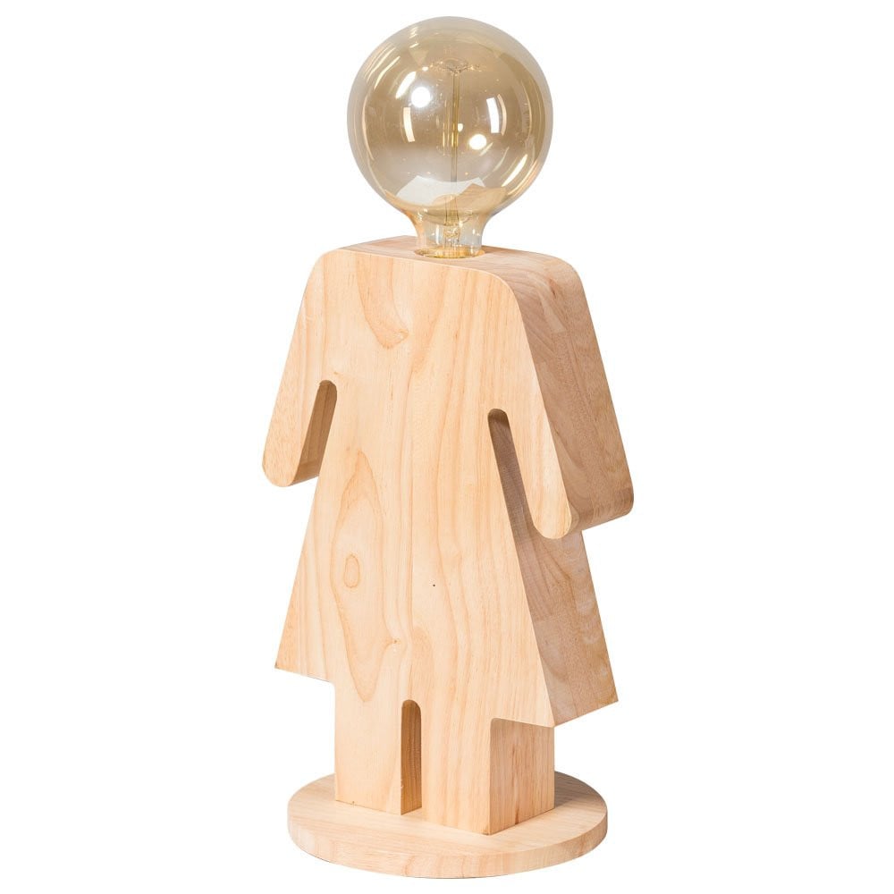 Stoere tafellamp Eve XL ETH met houten voet en transparante glazen kap