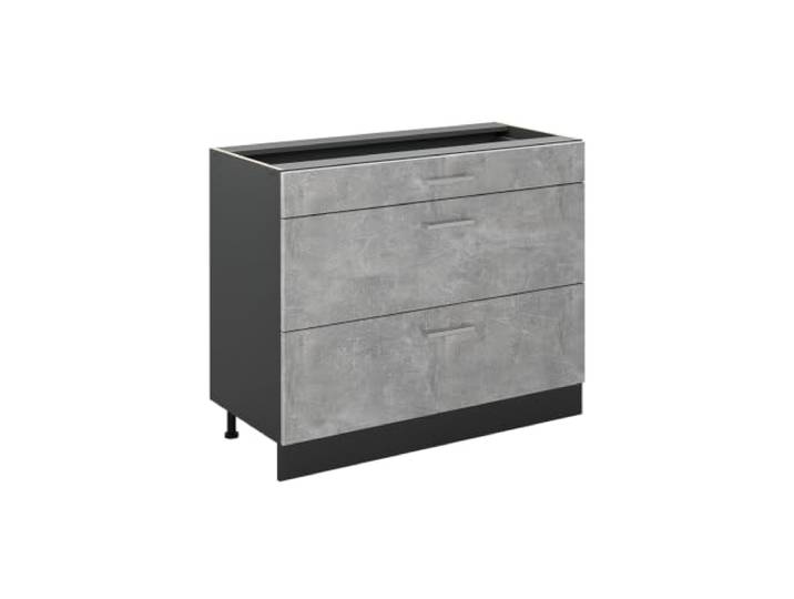 Vicco Küchenunterschrank R-Line , Beton/Anthrazit 100 cm 3 Schubladen · Ohne Arbeitsplatte · Höhenverst. Füße · Leichter Zugriff · Frei kombinierbar