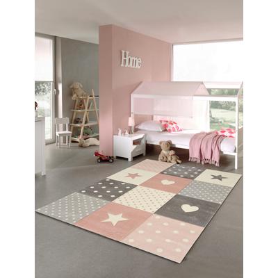 Kinderteppich MERINOS "Pastel Kids 20339" Gr. 2, grau (grau, rosa), B:80cm H:13mm L:150cm, Kunstfaser, Teppiche, Kinderteppich, handgearbeiteter Konturenschnitt