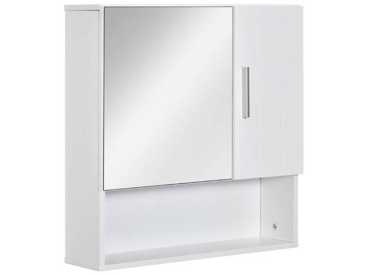 FSX Armoire Miroir Suspendue Salle Bain Bois Étagères Réglables 2 Portes 54x15 2x55 3cm Blanc