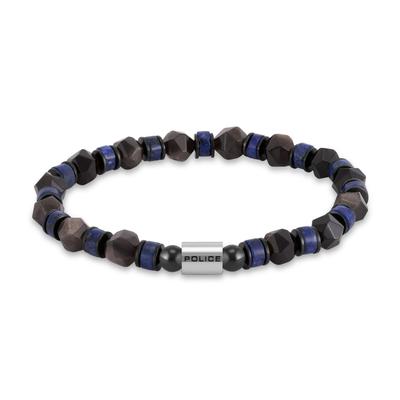 Armband POLICE "Rockcore", edelstahlfarben, schwarzblau, schwarz, blau, Armbänder, Herren, 21,5cm, Edelstahl, Armband, mit Achat oder mit Achat und Lapislazuli