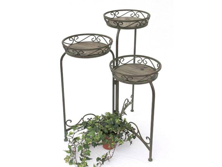 DanDiBo Dandibo Blumentreppe Metall Rund 72 cm Blumenständer mit 3 Körbe 11136 Blumenständer Blumensäule Pflanzenständer Holzablage, Grün, 25x72x25 cm, Wohnzimmer, Wohnzimmertische, Blumenständer